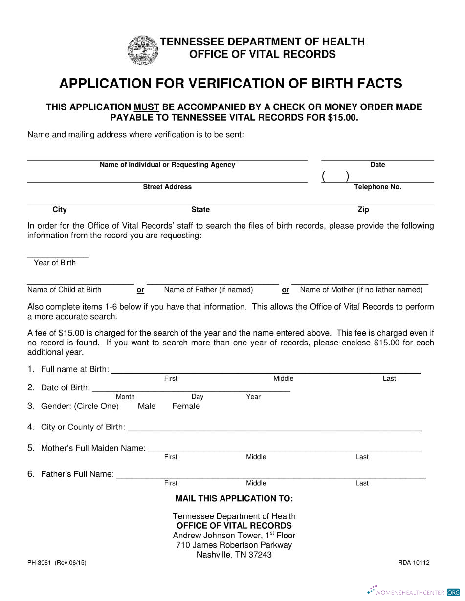 Download Tennessee Department of Health birth certificate Photoshop template